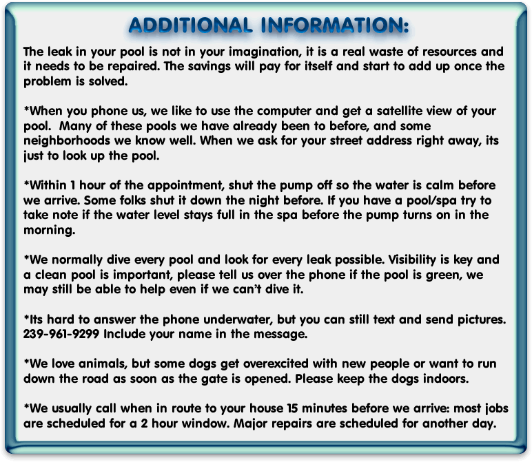 Pool Leak Additional Information